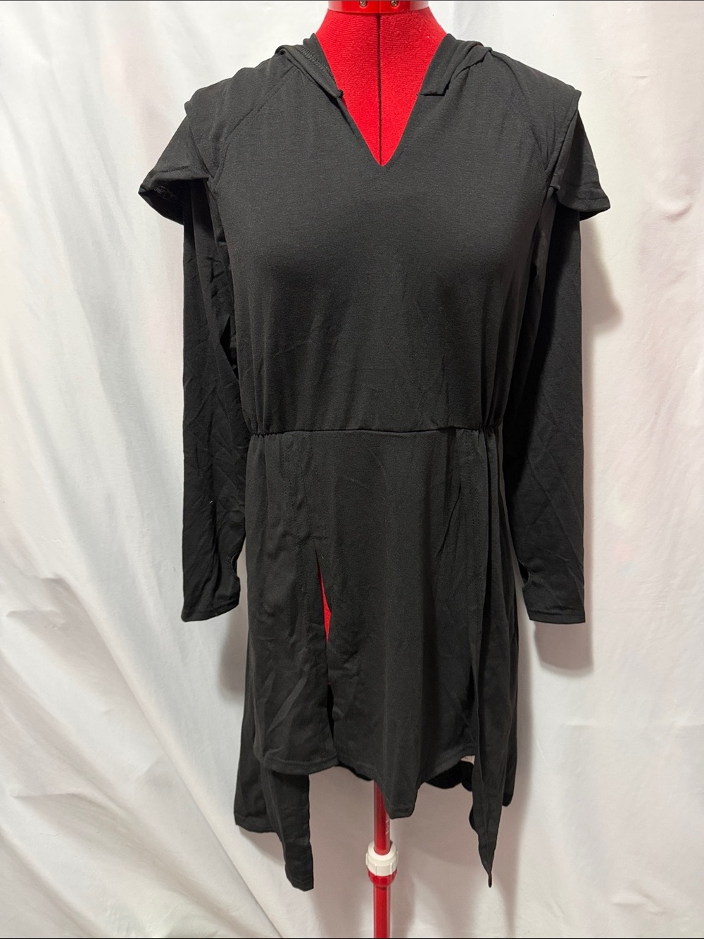 Black Long-Sleeve Hooded Tunic Dress